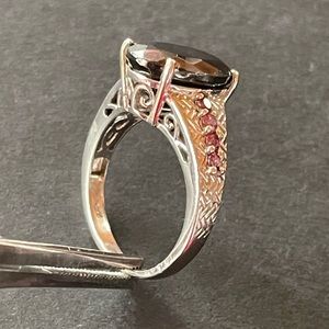 Signed STS 925 Red & Pink Tourmaline Sterling Silver Statement Ring Size 7.75